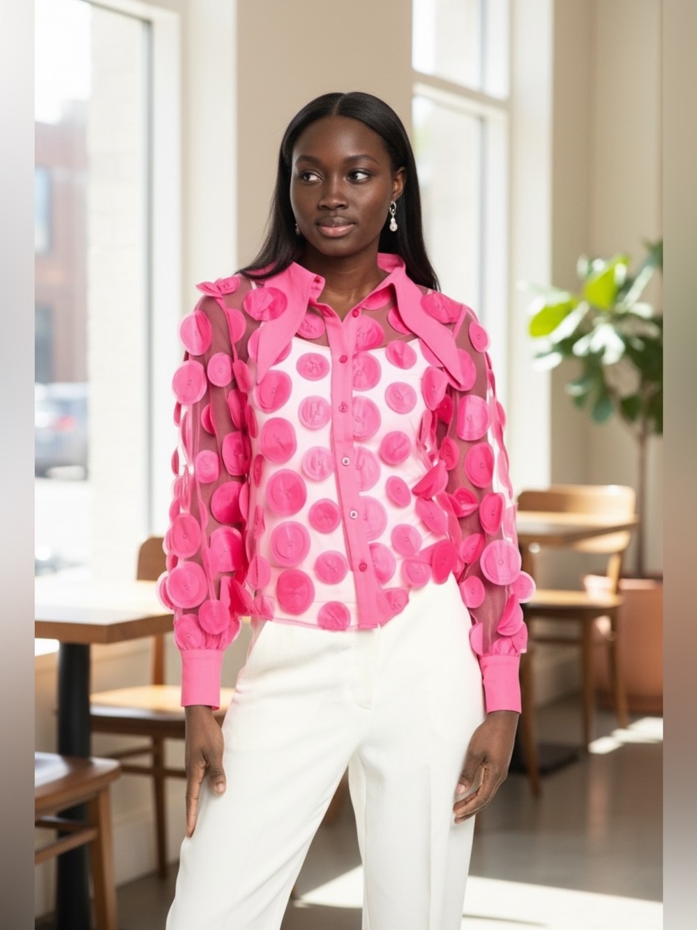 Gracia Vibrant Sheer  Blouse with Circular Accents